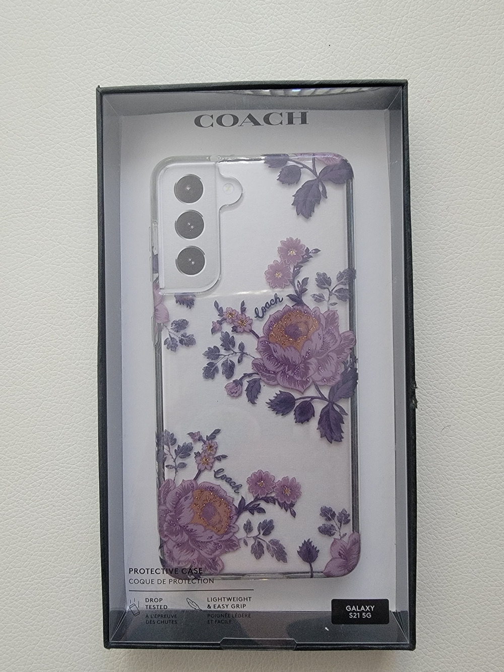 COACH Purple Floral Clear Protective Case for Galaxy S21 5G